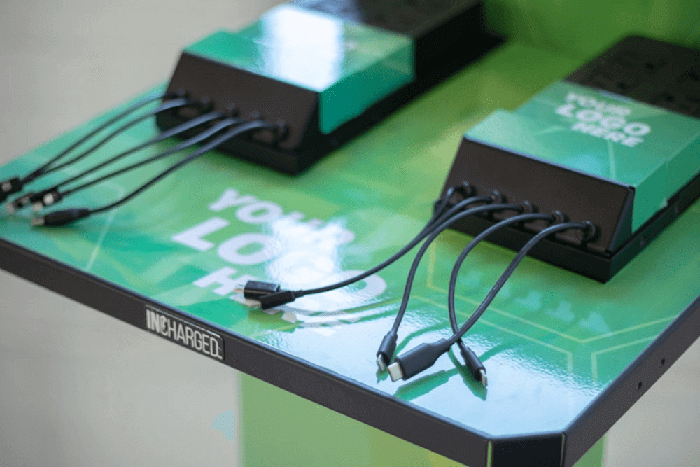 Close up of multiple phone charging station